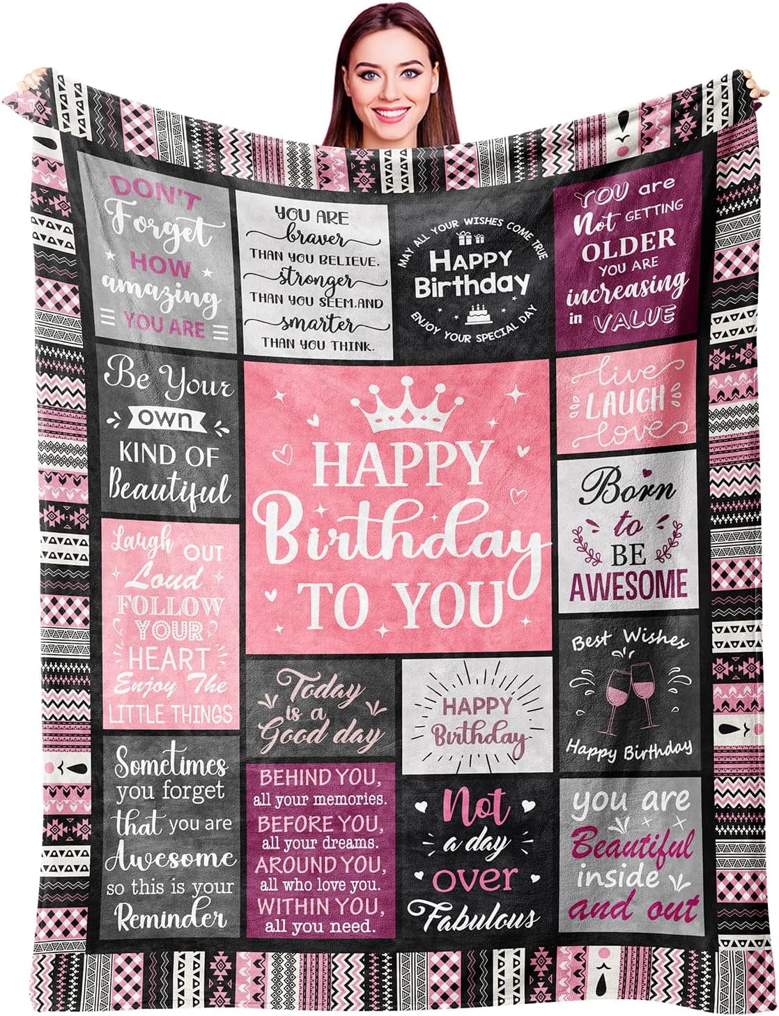 Reversible Sherpa Birthday Gifts for Women Girls Throw Blanket, Happy Birthday Decorations for Women, Gifts for Women Birthday Unique, ... - Lightweight Plush Warm Blanket for All Seasons - Default Title