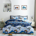 Heavyweight Warmth 3Pcs Reversible Construction Truck Twin Comforter Set for Boys Kids Excavator Vehicle Motorcycle Bedding Set Blue - All-Season Down Alternative Comforter Insert - Default Title