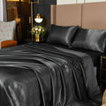 Premium Egyptian Cotton 4Pcs Black Satin Sheets Queen Set Silk Sheets 13" Deep Pocket Ultra Soft silky Bed Sheet Set - Breathable Egyptian Cotton Flat & Fitted Sheets - Default Title