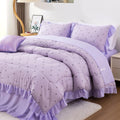 Heavyweight Warmth 6 Piece Delicate Bows Purple Bedding Set Ruffle Princess Style Comforter Set Bed in a Bag - Luxurious Quilted Duvet Cover Set - Default Title
