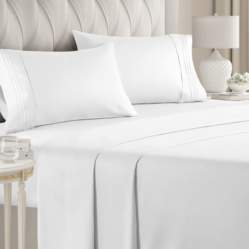 Premium Egyptian Cotton 4-Piece Ultra Soft & Comfy Hotel Luxury Sheet Set - Full Size Cooling Bed Sheet Fits 8"-16" Mattresses, White - Luxury Bed Sheet Set with Deep Pockets - Default Title