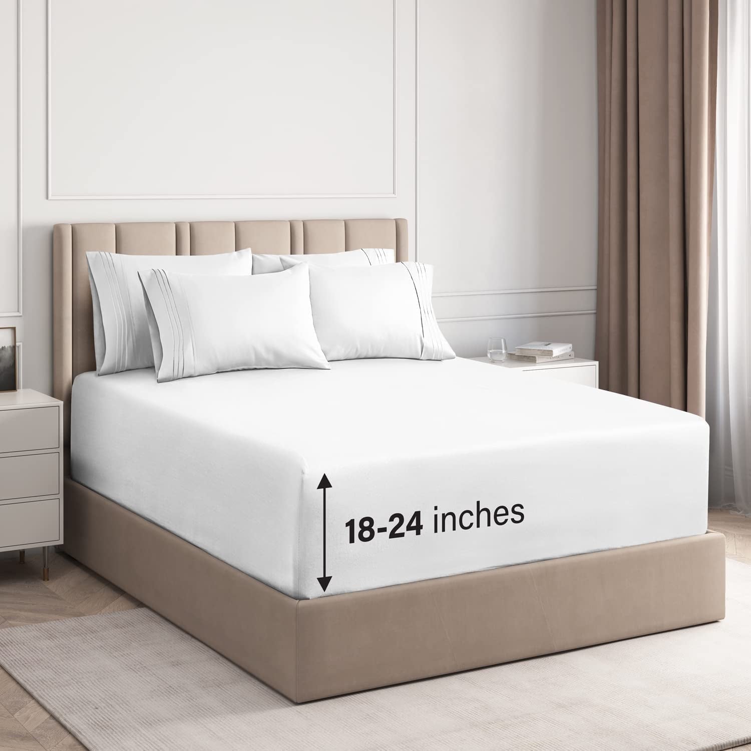 Cooling Sateen 6-Piece Extra Deep Pocket Sheet Set With Extra Matching Pillowcases - King Size Bed Sheets Fits 18"-24" Ma... - Cooling Hotel Quality Bedding Sheets and Pillowcases - Default Title