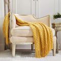 Lightweight Warm Decorative Soft Spring Summer Fall Throw Blanket ,for Couch Sofa Chair Bed,50''X60'',Mustard Yellow - Luxury Knitted Decorative Throw Blanket with Fringes - Default Title
