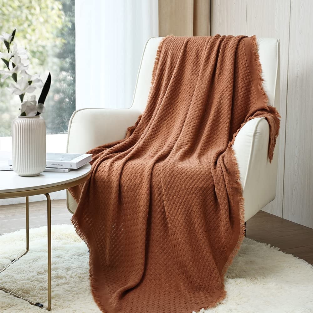 Reversible Sherpa Farmhouse Rust Knit Throw Blanket for Couch Sofa Chair Bed Home Decoration, Soft Warm Cozy Light Weight for Spring Su... - Super Soft Reversible Sherpa Flannel Blanket - Default Title