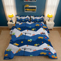 Luxurious Quilted Car Comforter Set Construction Bedding Set for Boys Kids Trucks Comforter Cartoon Car Excavator Tractor Blue 3Pcs Twin - Luxurious Quilted Duvet Cover Set - Default Title