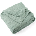 Reversible Sherpa 100% Cotton Muslin Throw Blanket Gauze Blankets for Adults Soft Throws for Bed and Couch, 50" x 70" Sage Green - Cozy Fleece Throw Blanket for Couch & Bed - Default Title