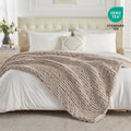 Cozy Fleece Chunky Knit Throw Blanket Handmade Soft Throws for Couch Sofa Bed, 50" x 60" Taupe - Luxury Knitted Decorative Throw Blanket with Fringes - Default Title