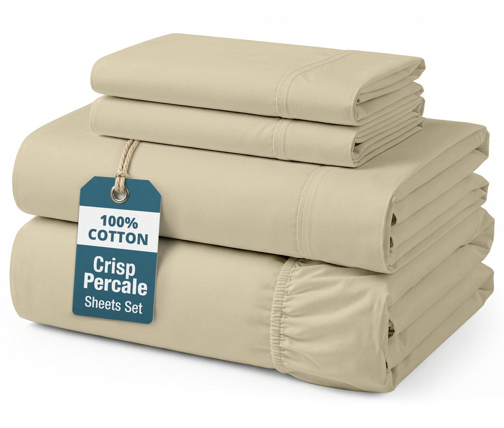 Ultra-Soft 100% Cotton Sheets Set – 4 Piece Cal King Bed Sheet, Soft & Comfy All Season Breathable Percale Weave, 15” Snug Fit D... - Luxury Bed Sheet Set with Deep Pockets - Default Title