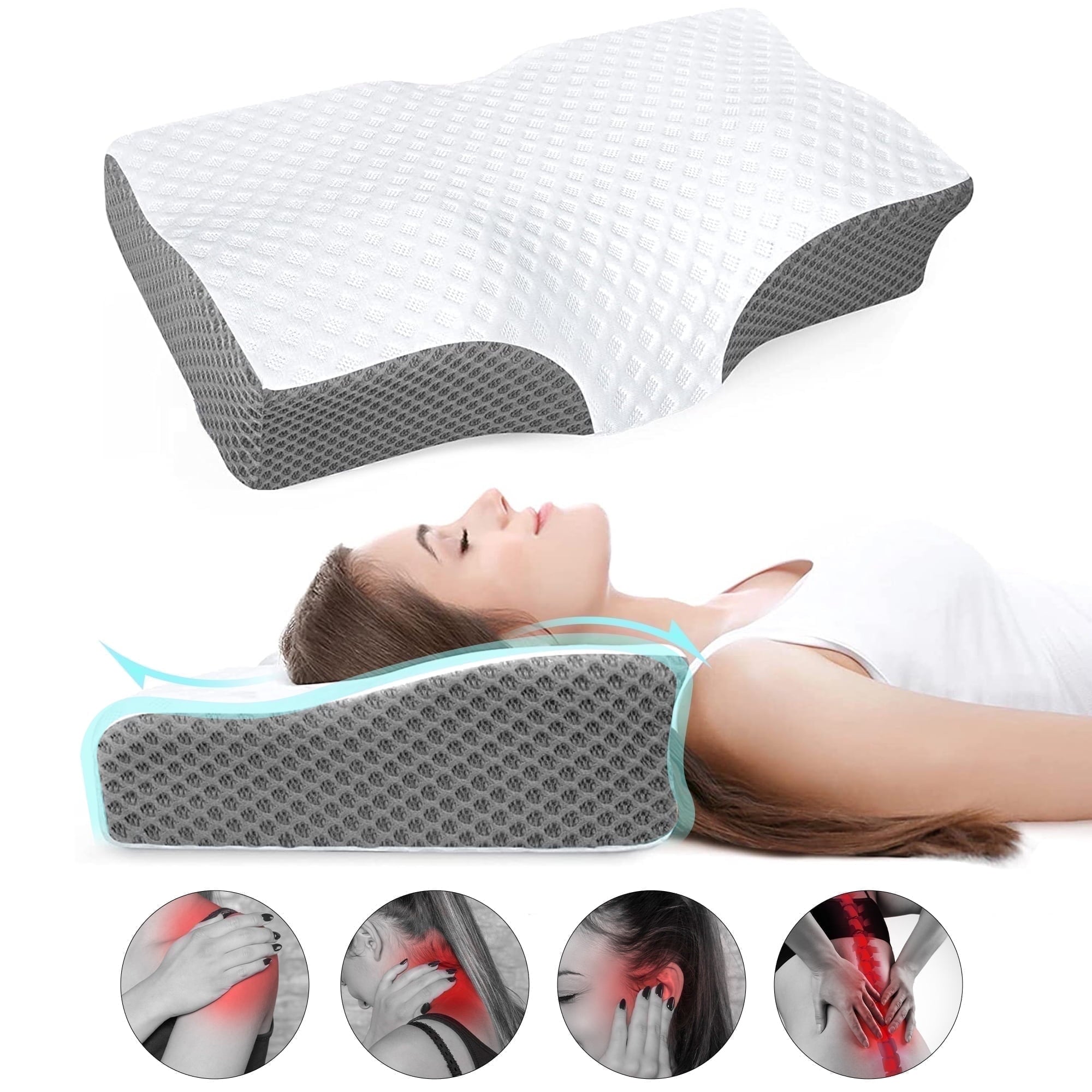 Orthopedic Support Cervical Neck Pillow for Neck Pain Relief, Ergonomic Memory Foam Pillow Bed Pillows for Body Side Back Stomach Sleepi... - Decorative Throw Pillow Cushion for Sofa & Bed - Default Title