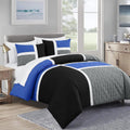 Luxurious Quilted Bernard 7-Piece Full Bed in a Bag Comforter Set with Sheets, Lightweight Comforter Blue Black Gray Patchwork Quilted ... - Cloud-Like Soft Lightweight Bed Comforter - Default Title