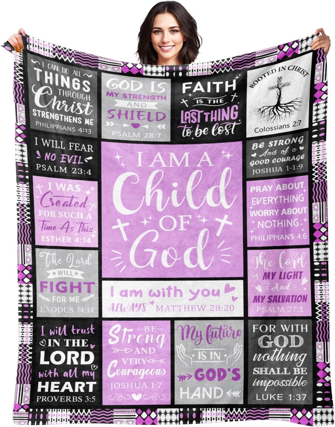 Reversible Sherpa Christian Gifts for Women - Baptism Gifts for Girl - Child of God Blanket - Inspirational Birthday Religious Catholic... - Luxury Knitted Decorative Throw Blanket with Fringes - Default Title