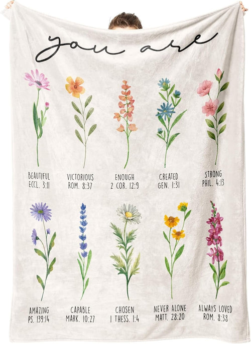 Cozy Fleece Christian Gifts for Women, Christian Blanket with Flowers, Birthday Gifts for Women, Inspirational, Religious Gifts f... - Lightweight Plush Warm Blanket for All Seasons - Default Title