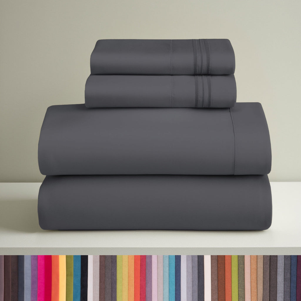 Ultra-Soft Sheets Set, 4 Piece Deep Pocket Sheets, 100% Soft Microfiber Bed Sheets Set, Gray - Cooling Hotel Quality Bedding Sheets and Pillowcases - Default Title