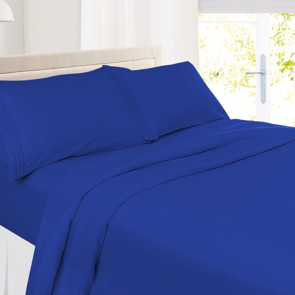 Wrinkle-Resistant Premier 1800 Microfiber Collection 3-Line Bed Sheet Set, Full Size, Royal Blue - Premium Ultra-Soft Pillowcase Pair for Sleeping - Default Title