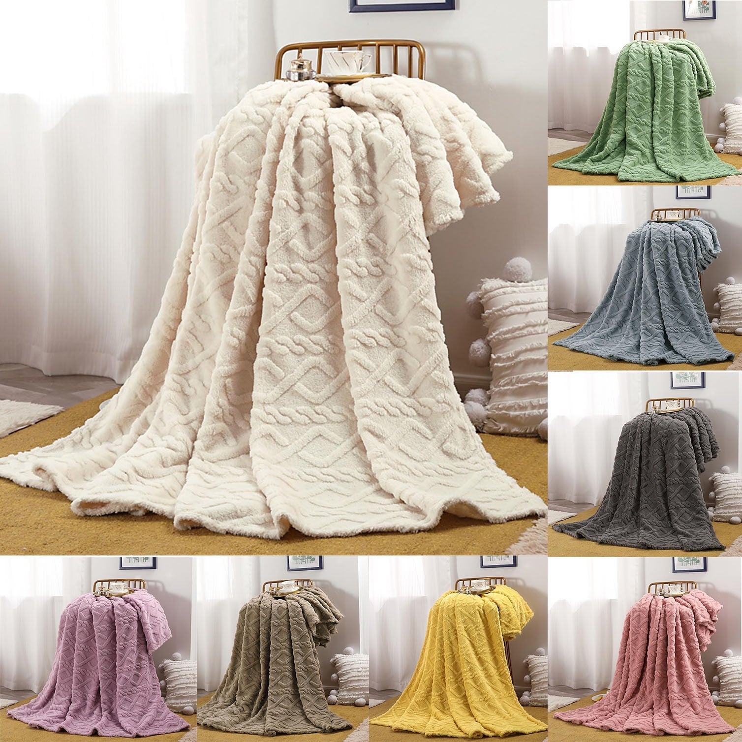 Lightweight Warm Clearance Under $5 Throw Blanket, Super Soft Warm Solid Color Thicken Flannel Blankets, Microfiber Machine Washable f... - Super Soft Reversible Sherpa Flannel Blanket - Default Title