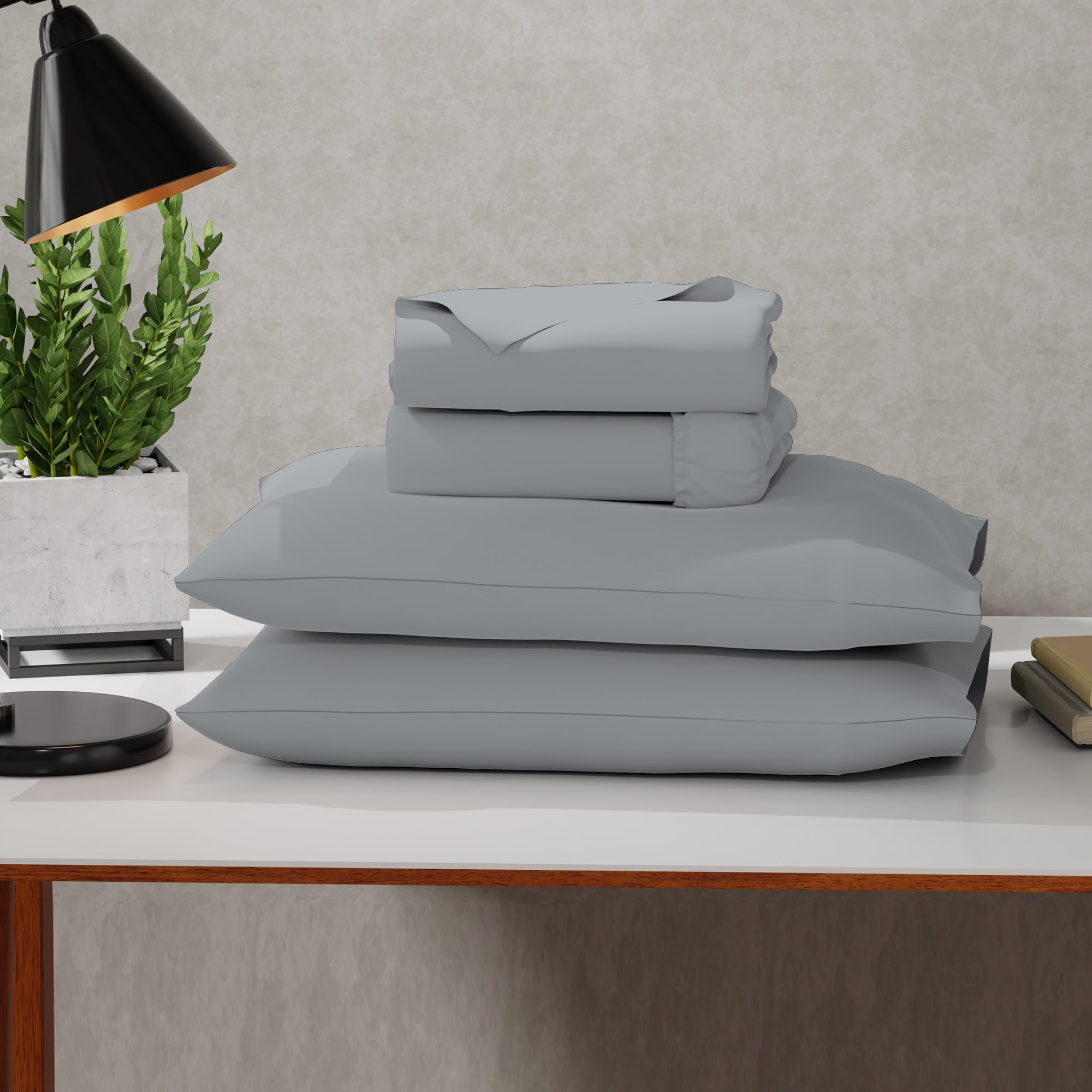 Premium Egyptian Cotton Soft Finish Microfiber Percale Queen Bed Sheet Set – 4-Piece Lightweight, Wrinkle-Resistant, Quick-Dry, Light Gray - Cooling Hotel Quality Bedding Sheets and Pillowcases - Default Title