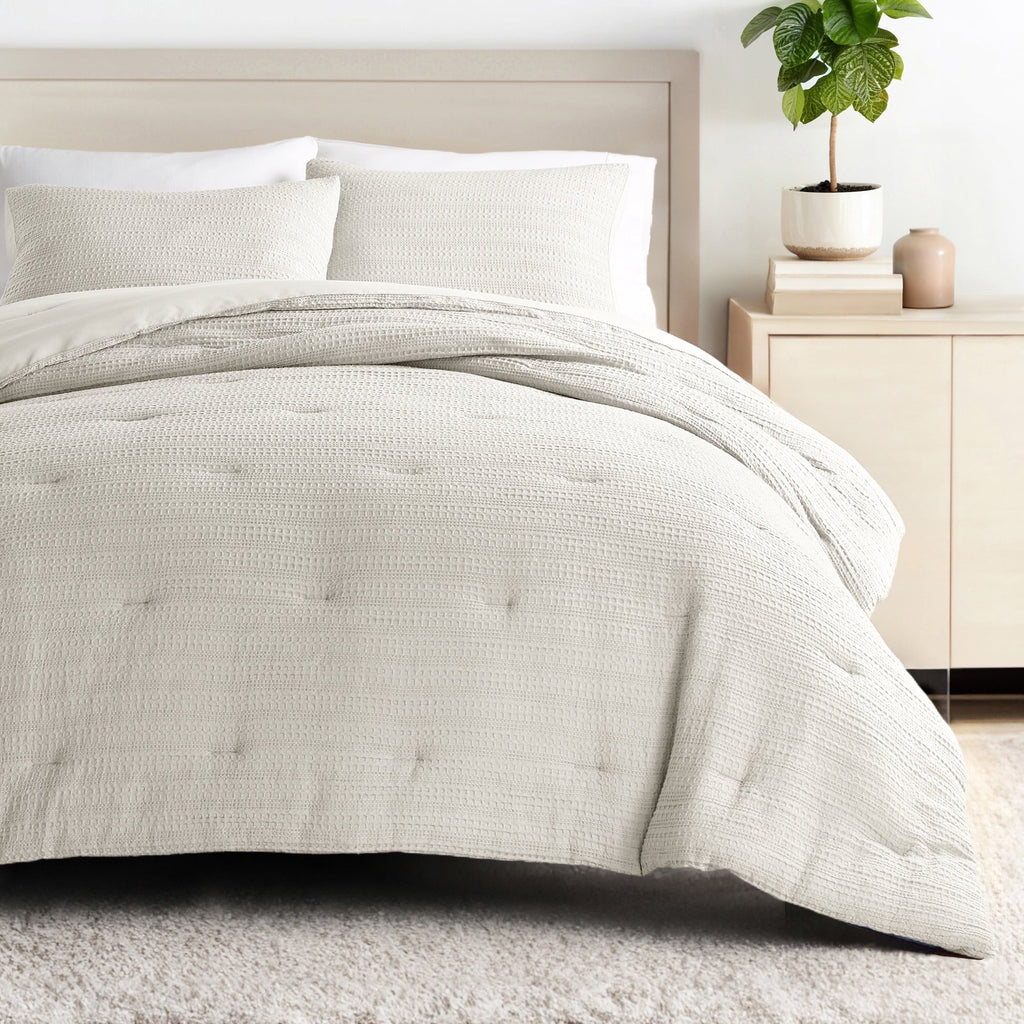Fluffy Down Alternative Textured Waffle Comforter Set ins Natural Waffle Comforter Bedding Sets, King/Cal King Size Bedding - All-Season Down Alternative Comforter Insert - Default Title