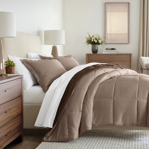 All-Season All Season Reversible Comforter Set Breathable Cool in Taupe & Chocolate Brown Full/Queen Size Bedding - Hypoallergenic Ultra-Fluffy Quilt for Winter - Default Title