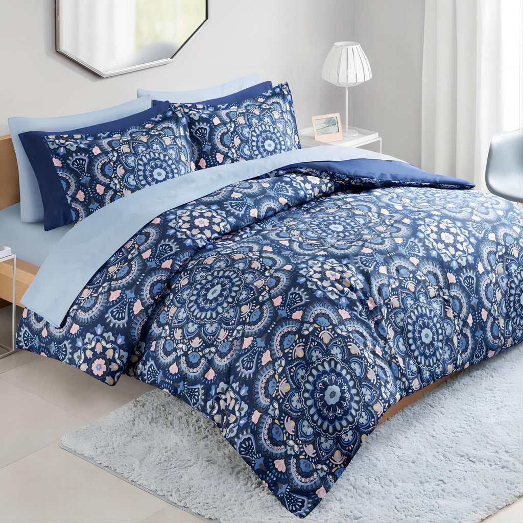 Heavyweight Warmth Queen Size Comforter Set, 9-Piece Bed in a Bag Queen, Navy Blue Bedding Comforter Set with Comforter, Flat Sheets, Fi... - Hypoallergenic Ultra-Fluffy Quilt for Winter - Default Title