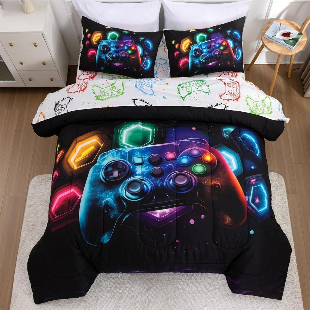 Heavyweight Warmth Game Console Comforter Set for Boys Girls Kids Space Universe Gaming Geometric Lightweight Microfiber Gamer Bedding S... - Hypoallergenic Ultra-Fluffy Quilt for Winter - Default Title