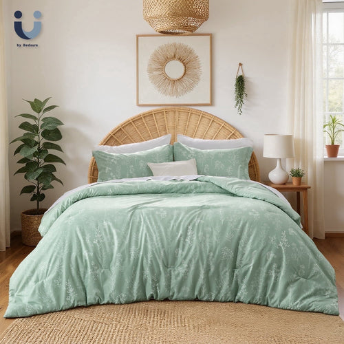 All-Season 3 Pieces Sage Green Floral Comforter Sets, 1 Botanical Flowers Reversible Comforter and 2 Pillow Shams, Queen Size Be... - Cloud-Like Soft Lightweight Bed Comforter - Default Title