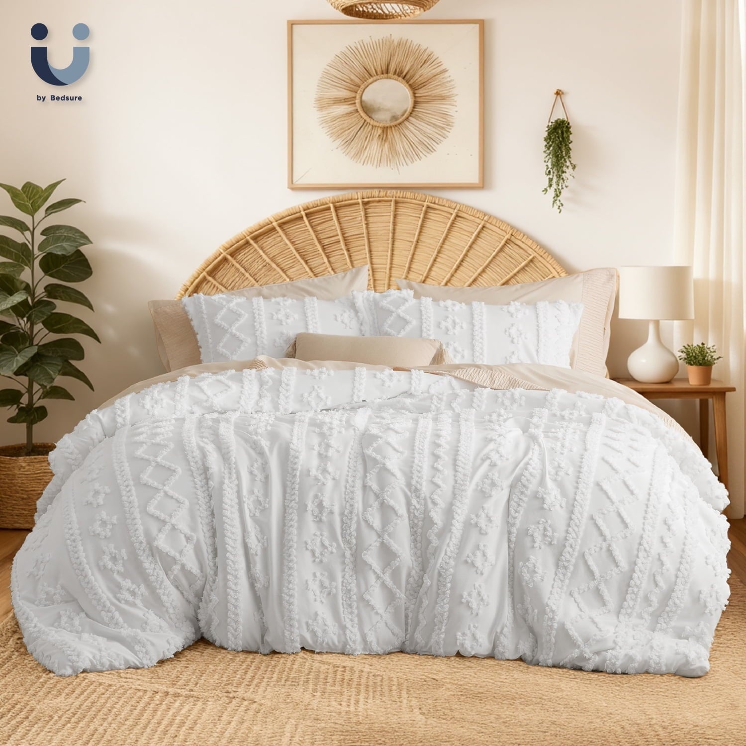 Heavyweight Warmth Tufted Boho Comforter Set, 2 Pieces Farmhouse Shabby Chic Embroidery Bed Set, Soft Jacquard Comforter for All Seasons... - All-Season Down Alternative Comforter Insert - Default Title