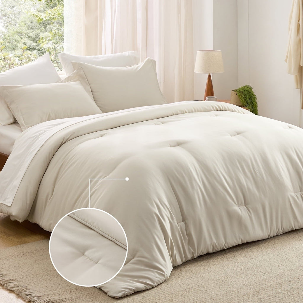 All-Season Twin Comforter Set Beige, 5 Pieces Lightweight Twin Bedding Sets Boho with Comforter, Sheet, Pillowcase & Sham - Hypoallergenic Ultra-Fluffy Quilt for Winter - Default Title