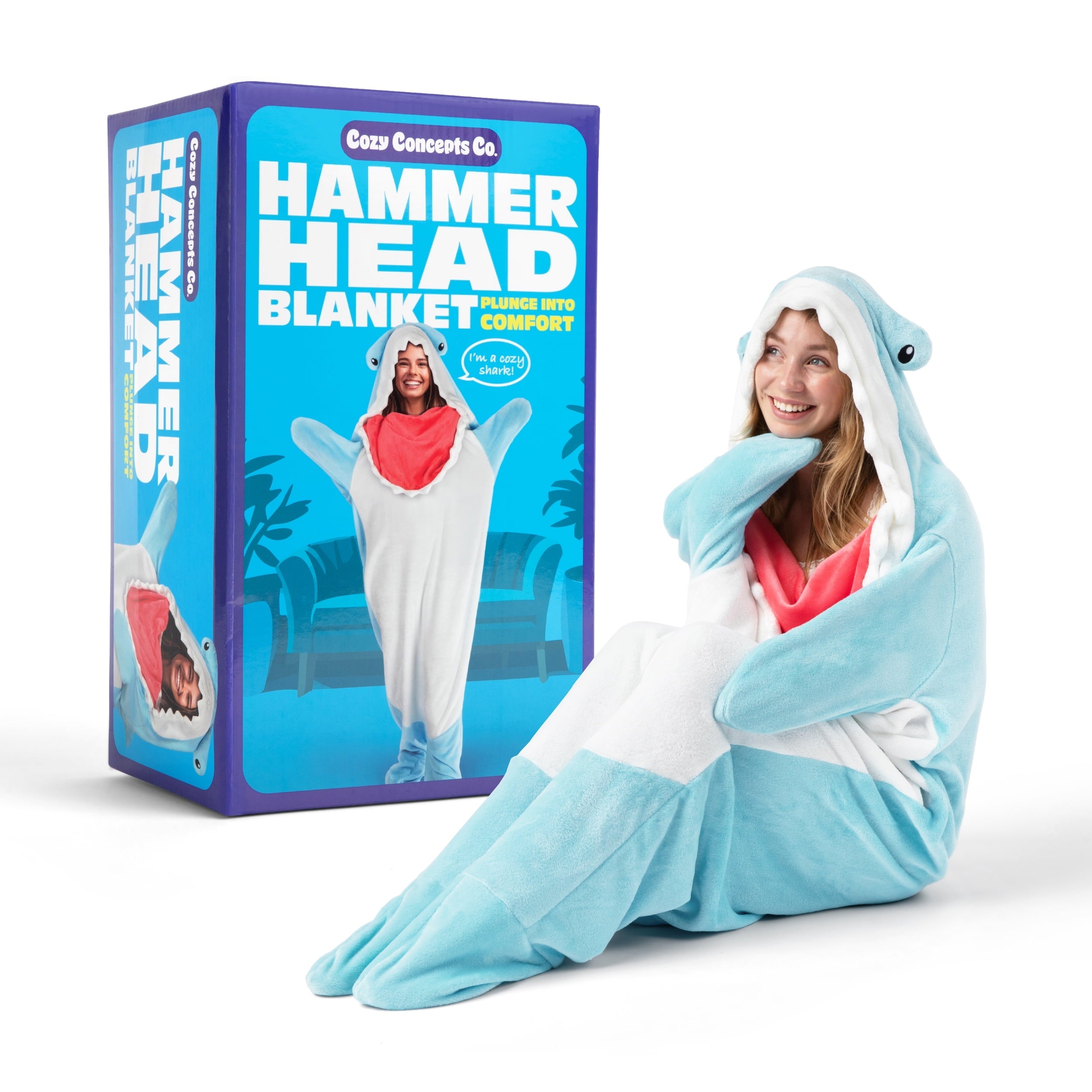 Decorative Knitted Hammerhead Blanket 70" Throw Blanket with Sleeves - Cozy Fleece Throw Blanket for Couch & Bed - Default Title