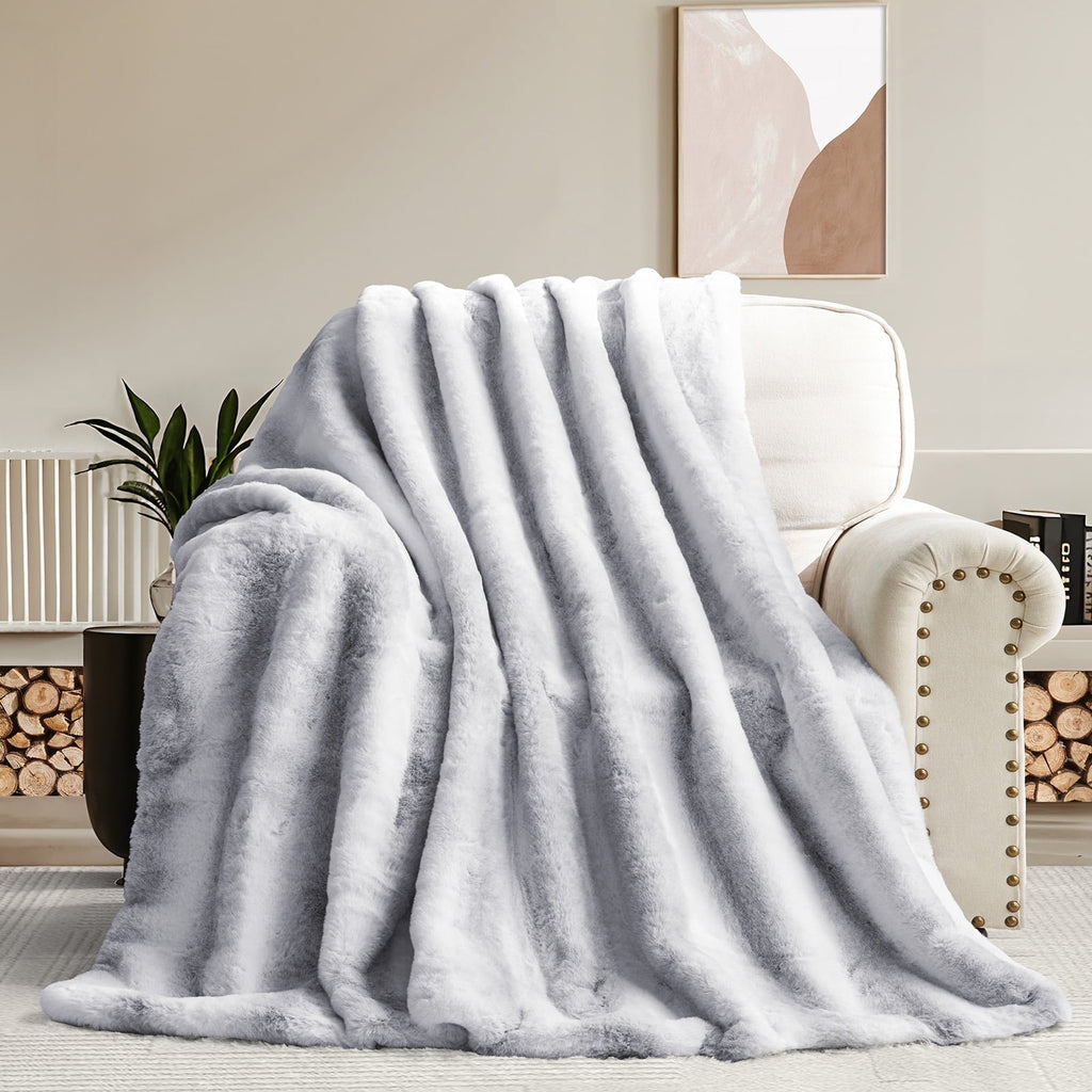 Decorative Knitted Luxury Faux Fur Throw Blanket for Bed Super Thick Warm Fuzzy Blankets for Bedroom Living Room, 60" x 80", White - Cozy Fleece Throw Blanket for Couch & Bed - Default Title