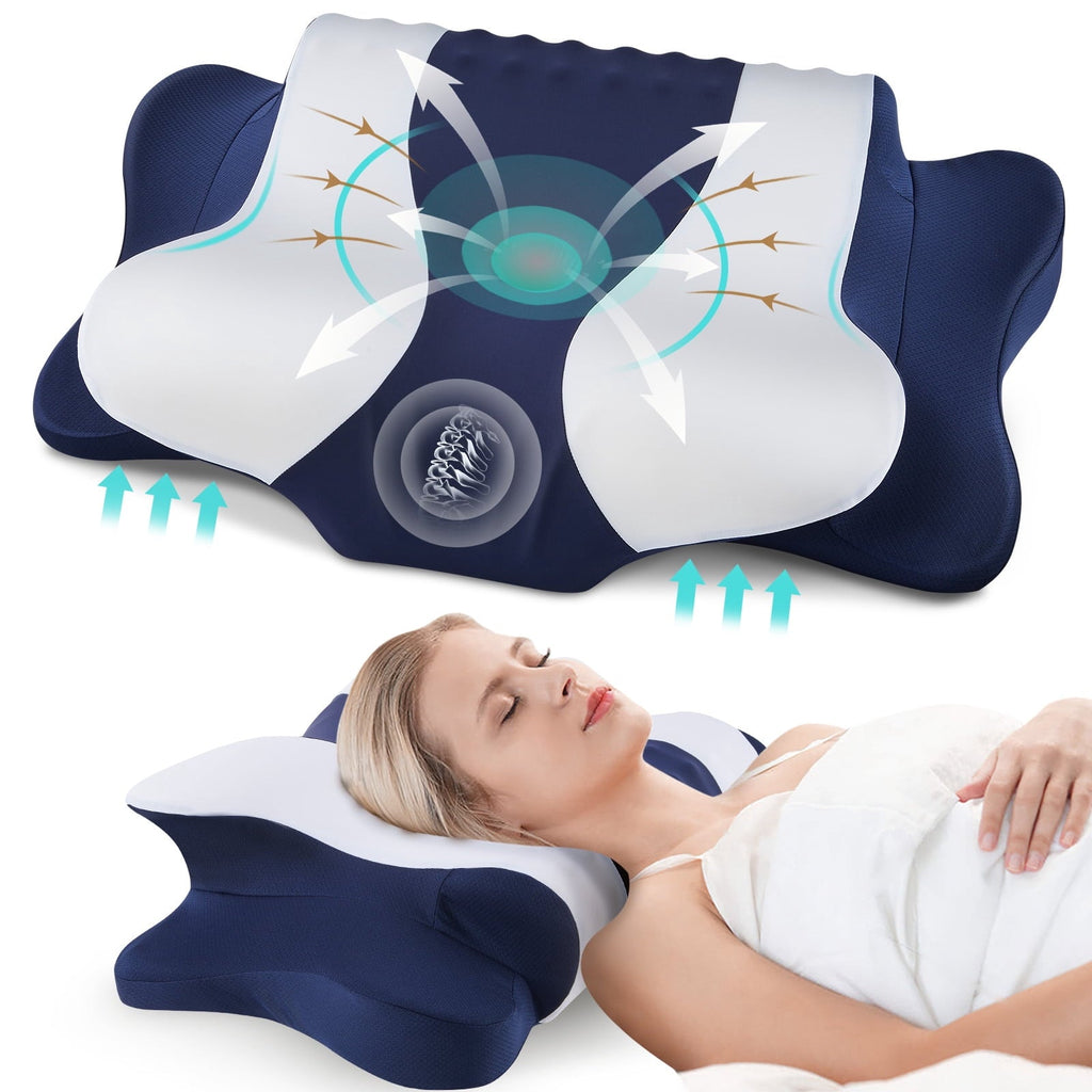 Ergonomic Memory Foam Cervical Neck Pillow for Pain Relief Sleeping, Memory Foam Pillow Neck Pillow Bed Pillow with Pillowcase for Side Bac... - Decorative Throw Pillow Cushion for Sofa & Bed - Default Title