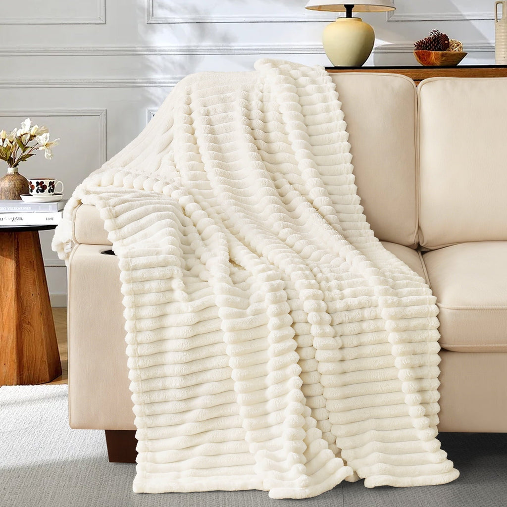 Decorative Knitted White Fleece Throw Blanket for Couch, Super Soft Cozy Blankets and Throws, Decorative Fleece Blankets for Women Men G... - Cozy Fleece Throw Blanket for Couch & Bed - Default Title