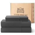 Premium Egyptian Cotton Sheets,Soft Hotel Luxury Polyester Washed Cotton,4 Piece Sheets Set,with 14" Deep Pocket,Dark Gray - Luxury Bed Sheet Set with Deep Pockets - Default Title