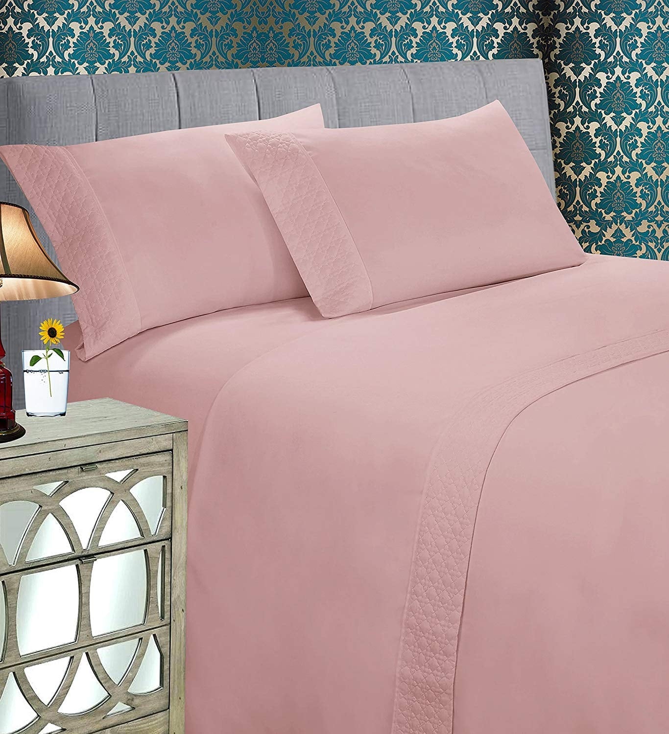 Ultra-Soft 4 Pieces Bed Sheet Set With Flat Fitted and 2 Pillowcases King-Dusty Rose - Luxury Bed Sheet Set with Deep Pockets - Default Title