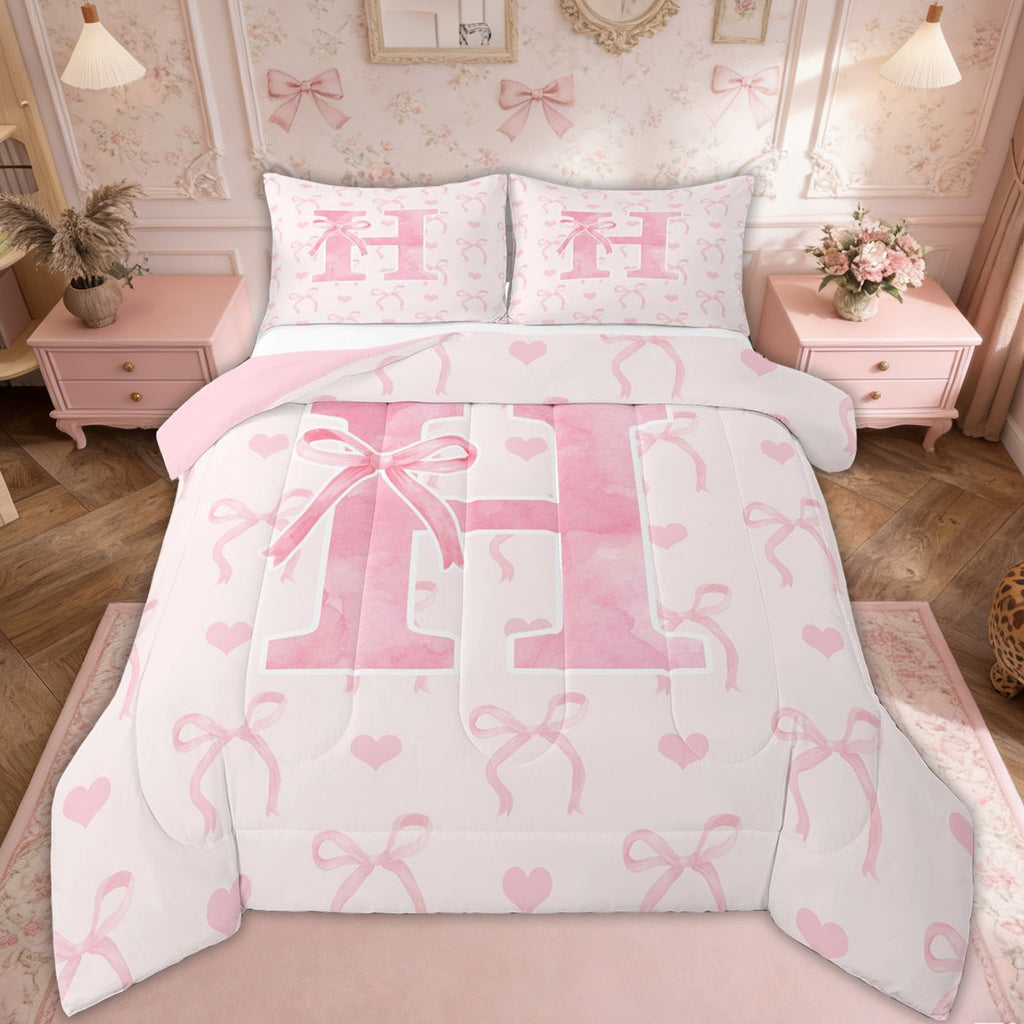 Hypoallergenic Cloud Kawaii Bowknot Bedding Sets Full with Comforter, Initial H Duvet Insert, Romantic Initial A-Z Decor, Reversible - All-Season Down Alternative Comforter Insert - Default Title