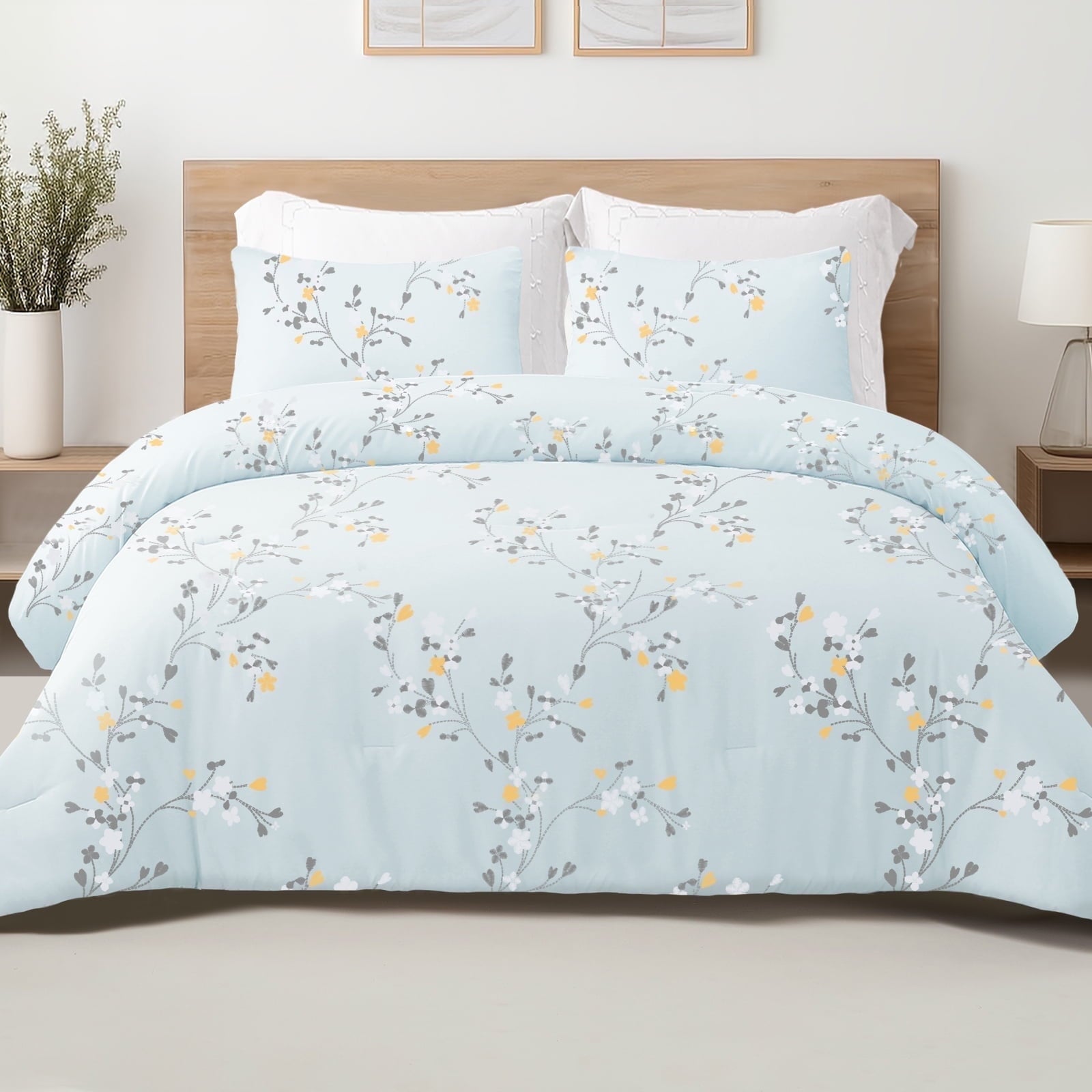 Heavyweight Warmth 3-Piece Floral King Size Comforter Set, Microfiber Bedding Down Alternative Comforter for All Seasons with 2 Pillow S... - All-Season Down Alternative Comforter Insert - Default Title