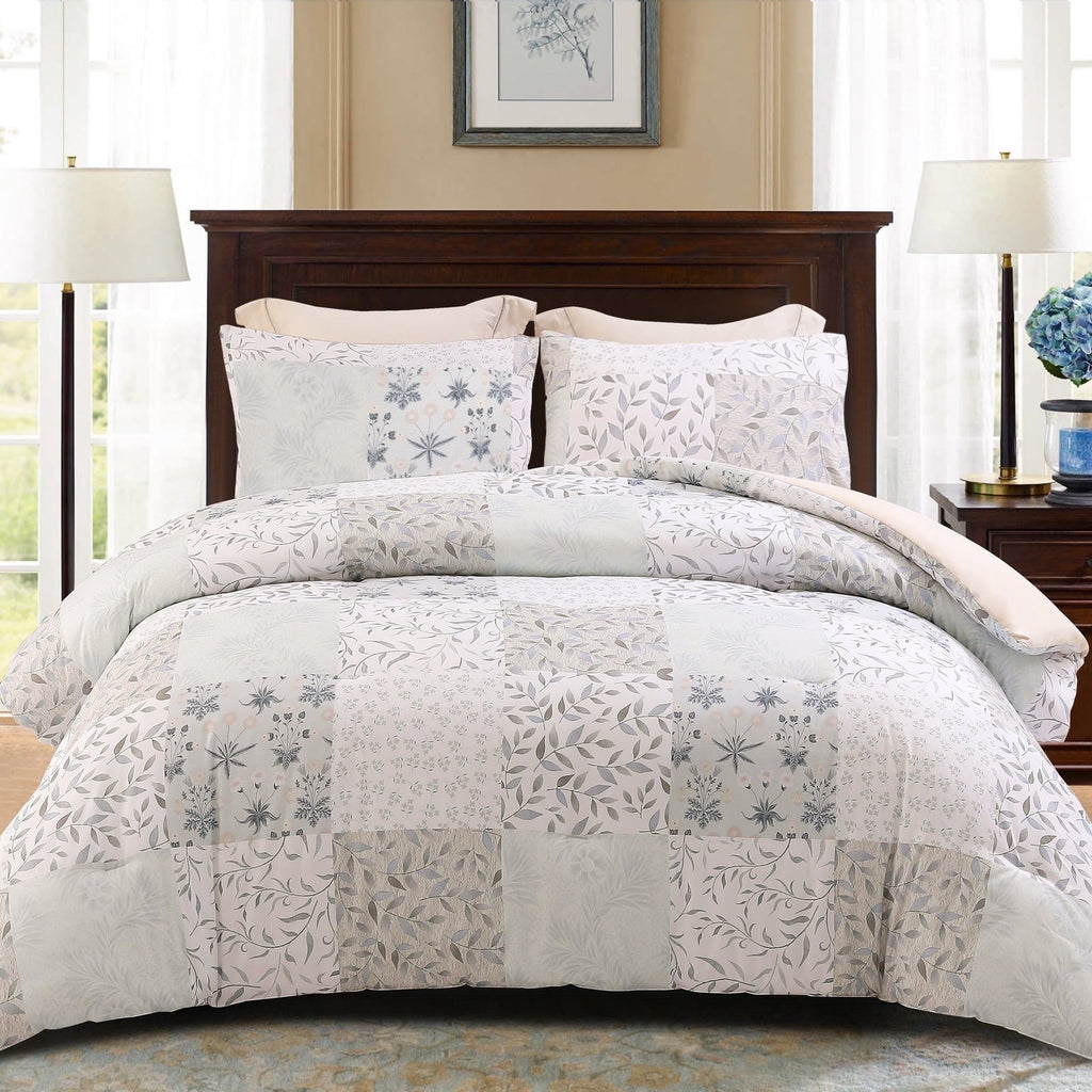 Luxurious Quilted 3-Piece Patchwork King Size Comforter Set, Microfiber Bedding Down Alternative Comforter for All Seasons with 2 Pillo... - All-Season Down Alternative Comforter Insert - Default Title