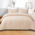 Luxurious Quilted Boho Pom Pom Ball Fringe King Size Comforter Set, 3 Pieces Beige Lightweight Down Alternative Bedding Comforter Sets ... - Luxurious Quilted Duvet Cover Set - Default Title