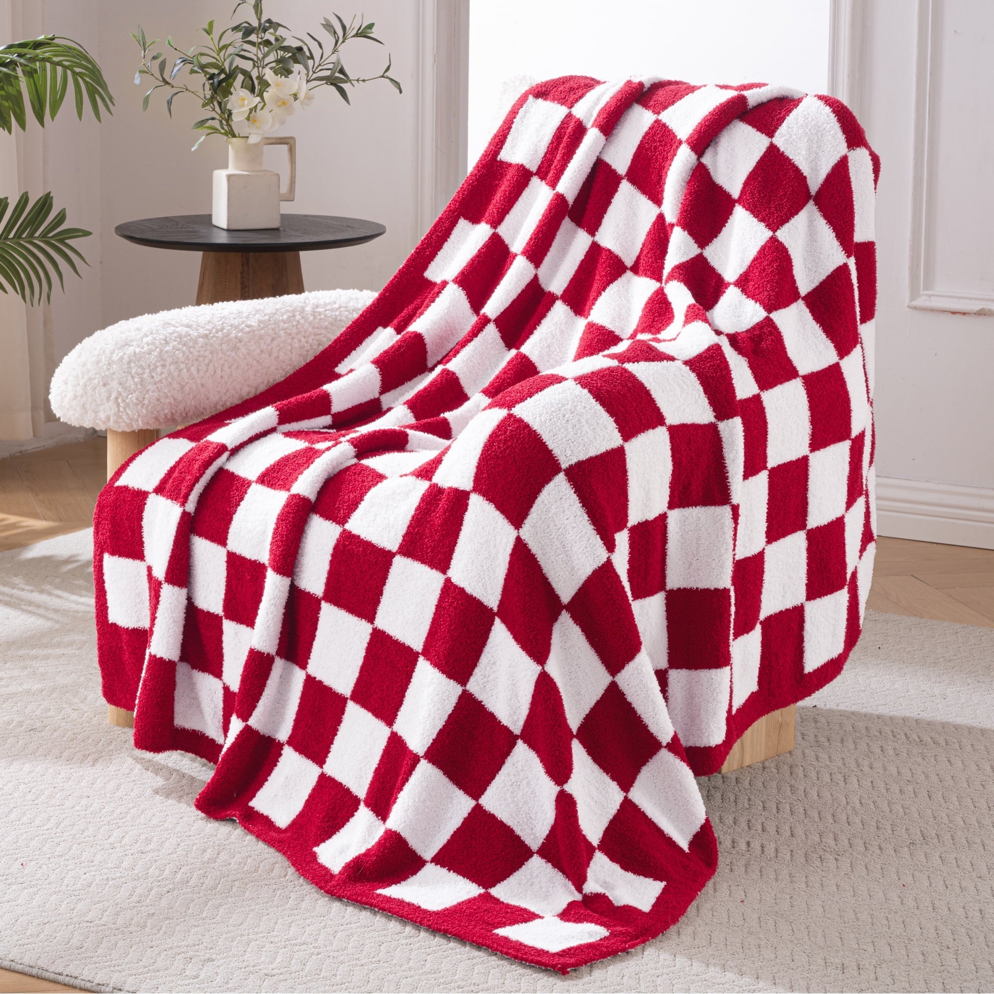 Super Soft Flannel Checkered Knit Throw Blanket, Ultra Soft Cozy Fluffy Checkerboard Blankets, Lightweight Fuzzy Plush Throw for Couch a... - Lightweight Plush Warm Blanket for All Seasons - Default Title