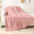 Decorative Knitted Fleece Throw Blanket for Couch, Super Soft Warm Lightweight Checkered Pattern Blanket for All Seasons, Pink, 50"x60" - Super Soft Reversible Sherpa Flannel Blanket - Default Title
