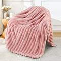 Reversible Sherpa Fleece Throw Blanket for Couch, Super Soft 3D Striped Jacquard Blanket, Lightweight Fuzzy Cozy Blankets, Pink, 50"x60" - Super Soft Reversible Sherpa Flannel Blanket - Default Title