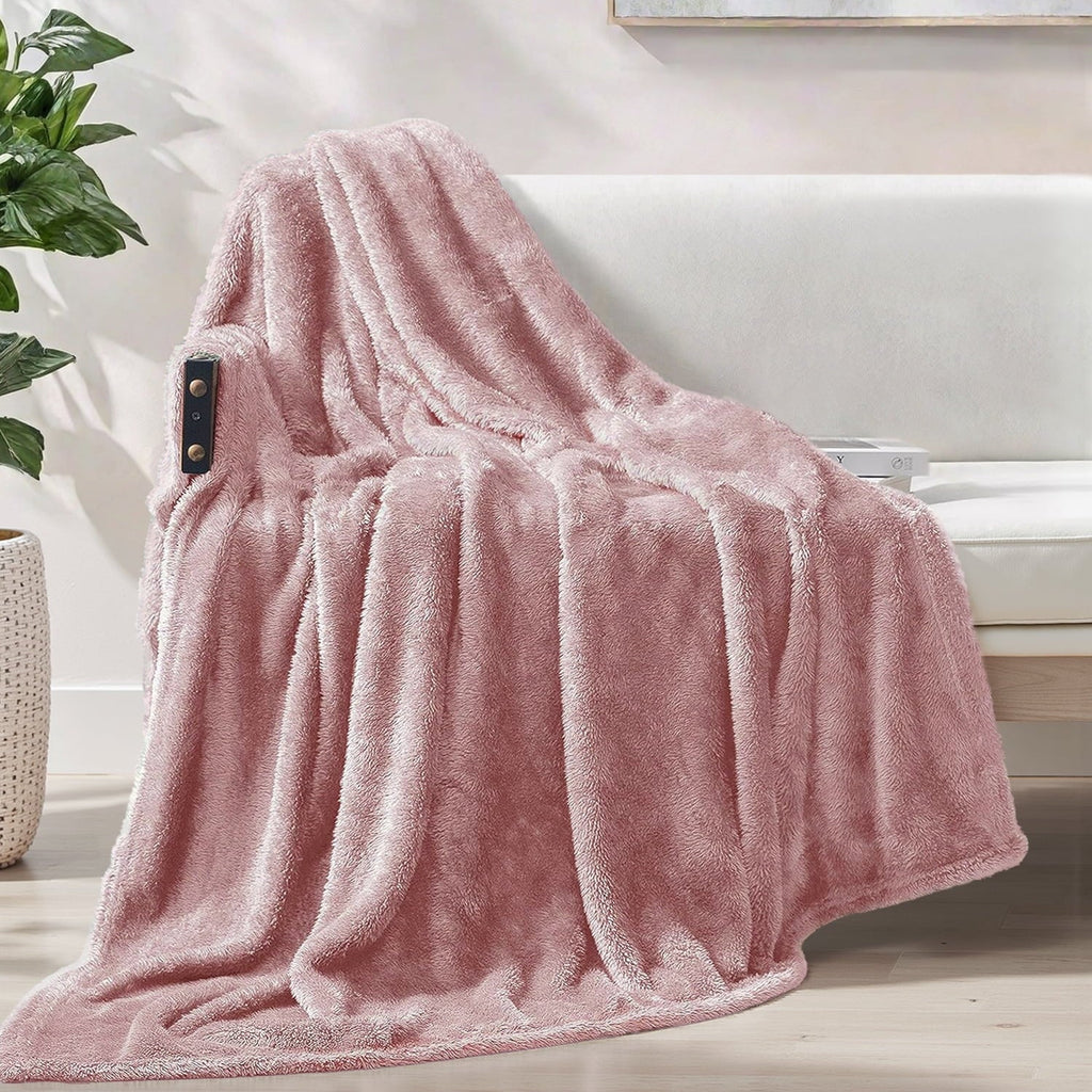 Decorative Knitted Plush Fuzzy Large Fleece Throw Blanket (50" x 70", Dusty Pink)- Soft, Warm and Lightweight - Lightweight Plush Warm Blanket for All Seasons - Default Title