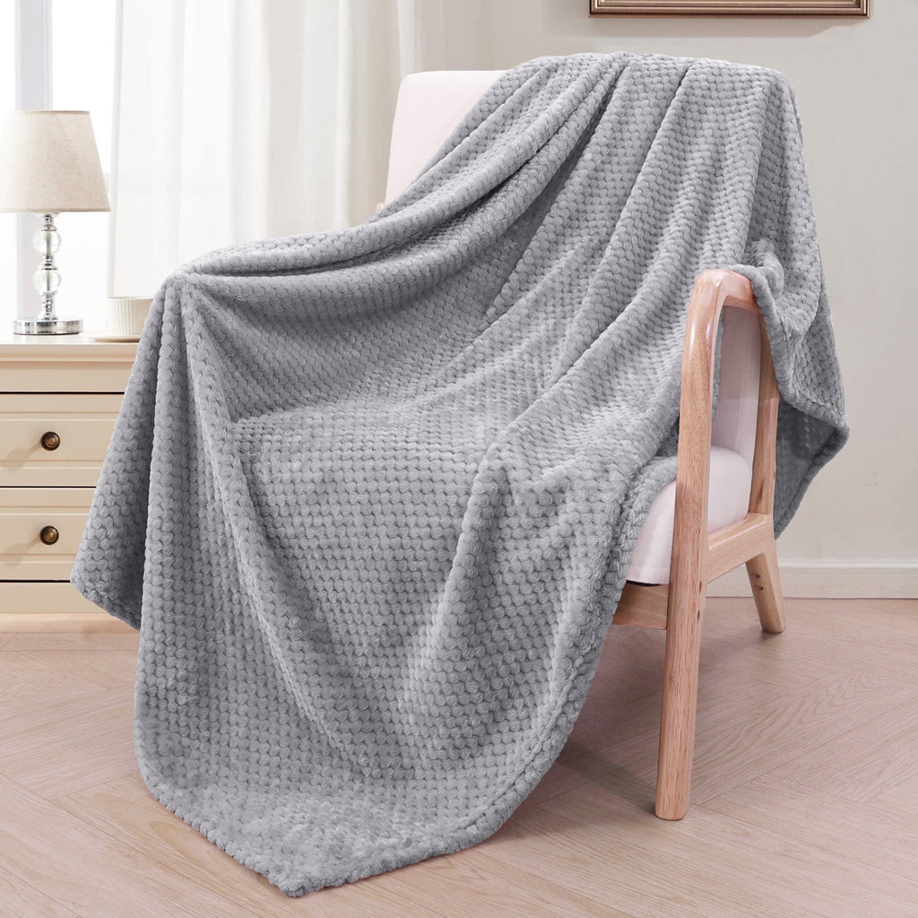 Super Soft Flannel Waffle Textured Extra Large Fleece Blanket, Super Soft and Warm Throw Blanket for Couch, Sofa and Bed (Light Grey, 50... - Luxury Knitted Decorative Throw Blanket with Fringes - Default Title