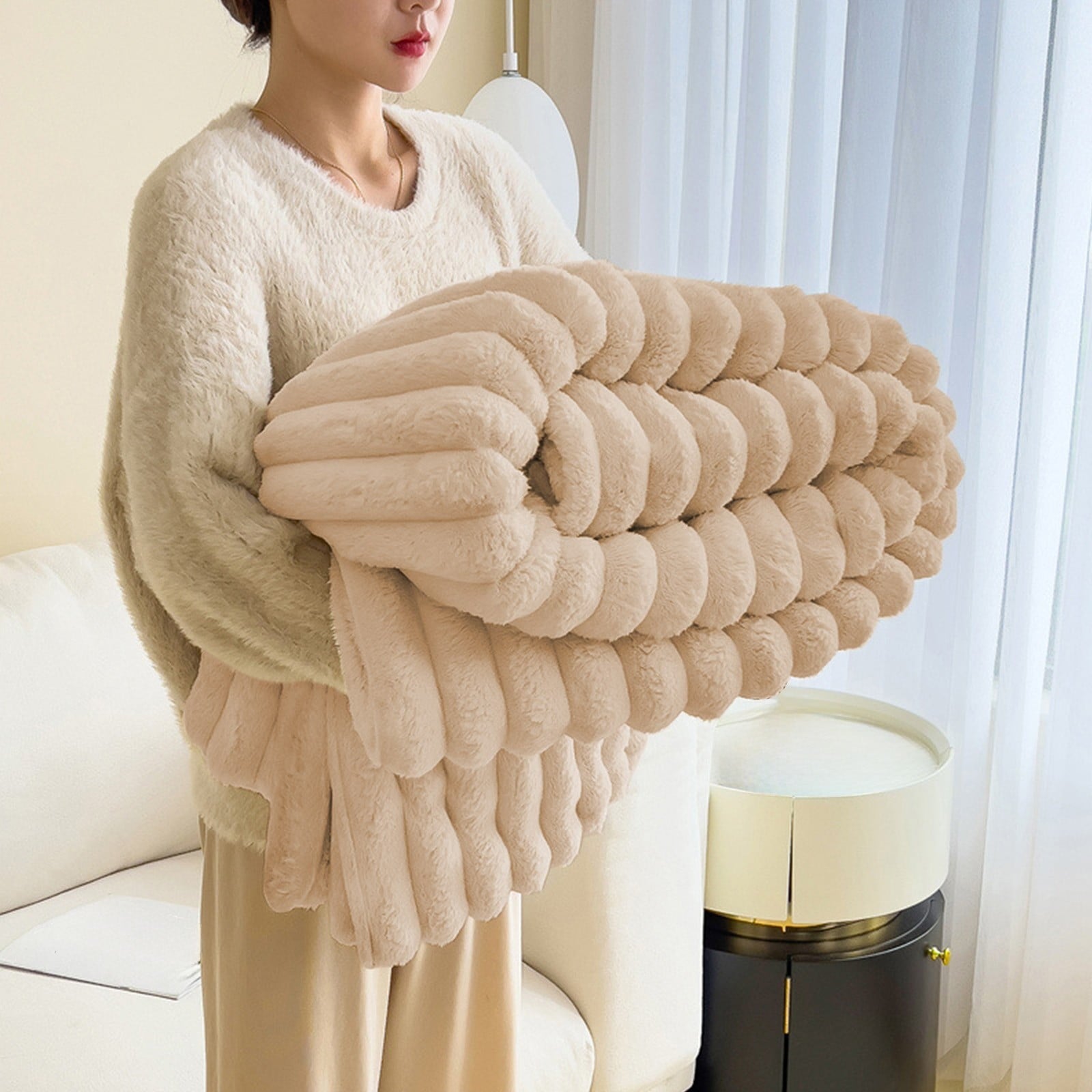 Decorative Knitted Extra Large Throw Blanket for Couch Home Office Hotel 100% Cotton Super Soft Blanket for Adult 47"x70" Khaki - Lightweight Plush Warm Blanket for All Seasons - Default Title