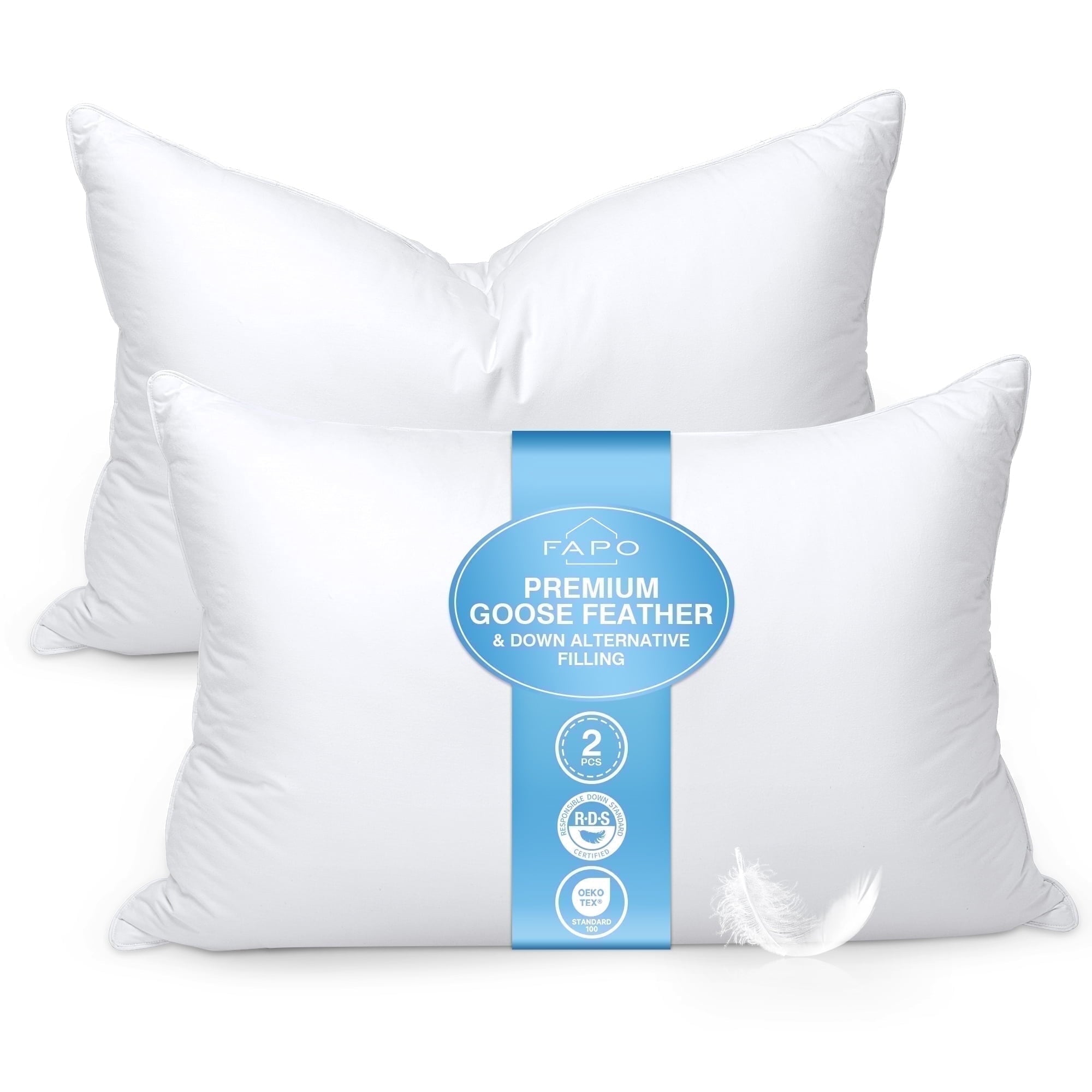 Hotel Collection Goose Feather and Down Pillows Queen Size Set of 2 Luxury Hotel Bed Pillows with Cotton Cover - Orthopedic Shredded Foam Bed Pillow Set - Default Title