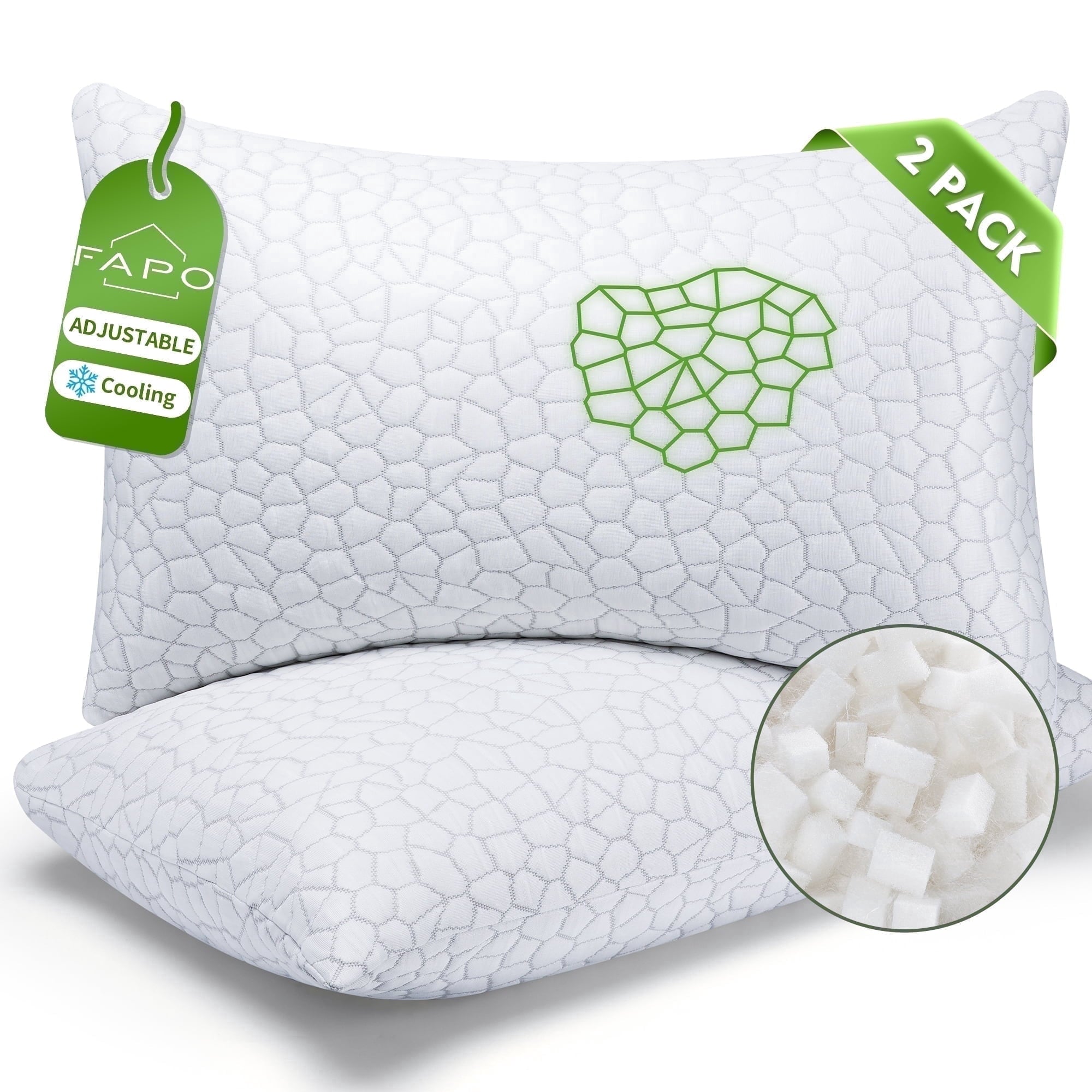 Decorative Plump Cooling Memory Foam Queen Pillows for bed 2 Pack,Adjustable Support & Heat Dissipation Tech for Side,Back,Stomach & H... - Decorative Throw Pillow Cushion for Sofa & Bed - Default Title