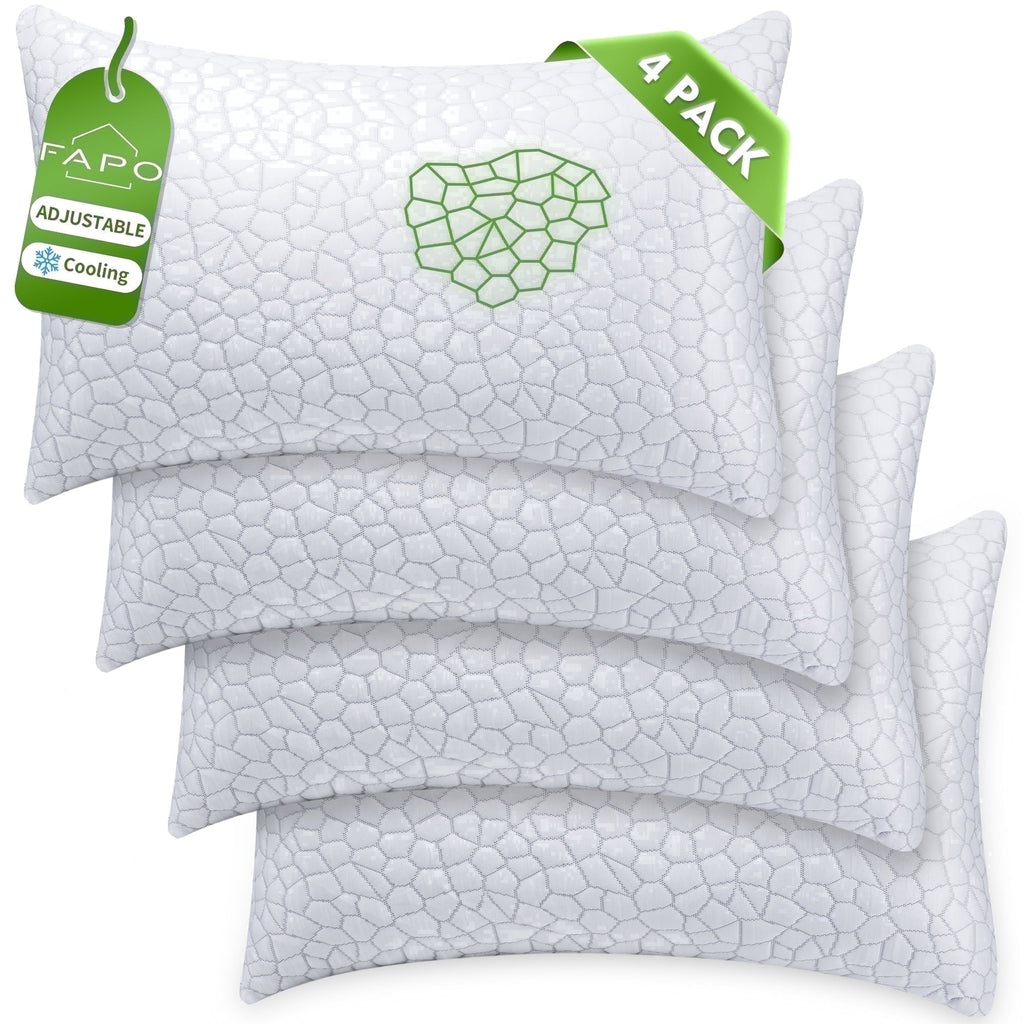 Decorative Plump Queen Size Bed Pillows 4-Pack,3.3lb Shredded Memory Foam Filled,Hyper Soft & 3D Breathable Cooling Desigh Cover Fitti... - Ergonomic Memory Foam Pillow for Neck Pain Support - Default Title