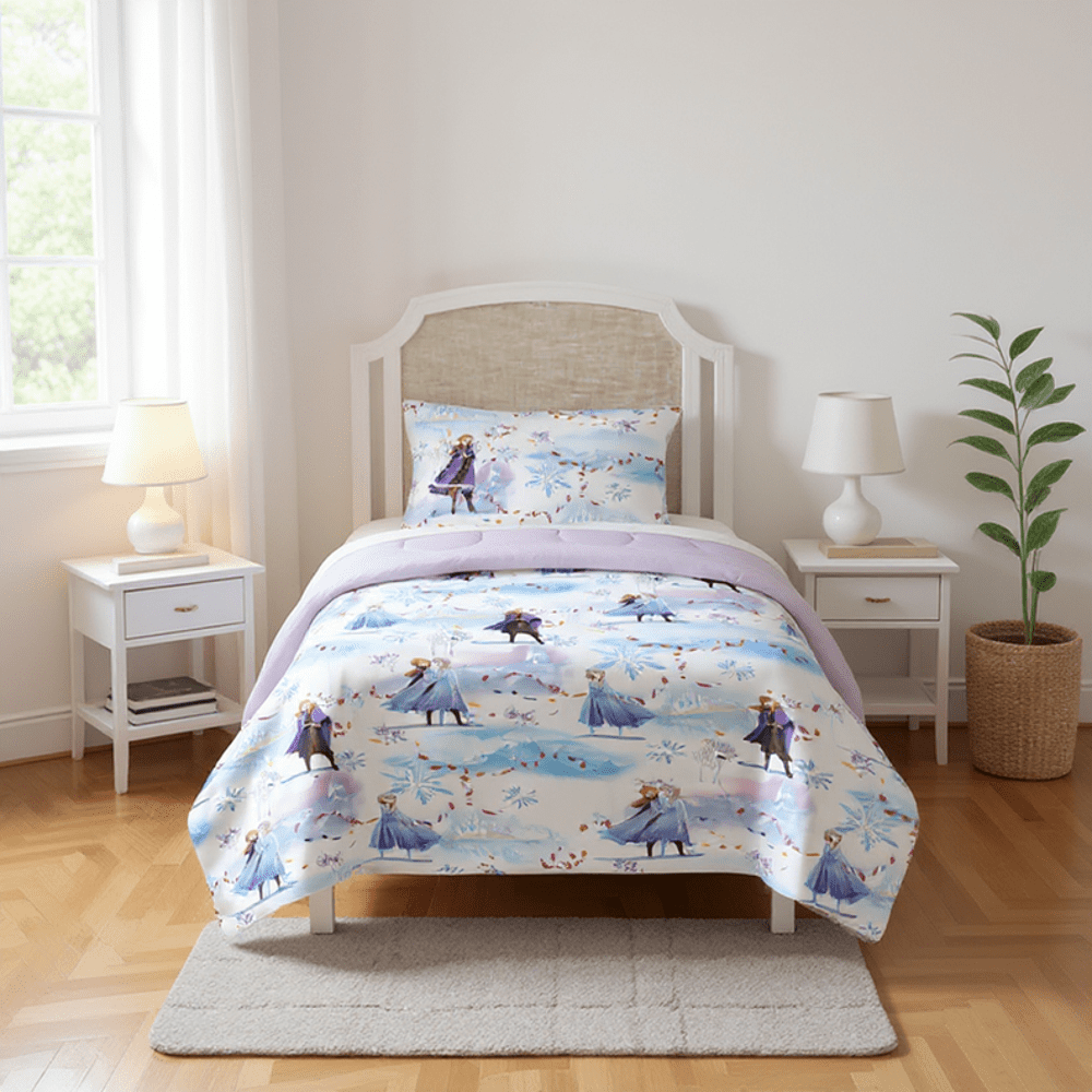 Heavyweight Warmth Frozen Winter Frost Adventures 2-Piece Twin/Full Reversible Comforter Set, Polyester Microfiber, Blue & Purple - Hypoallergenic Ultra-Fluffy Quilt for Winter - Default Title