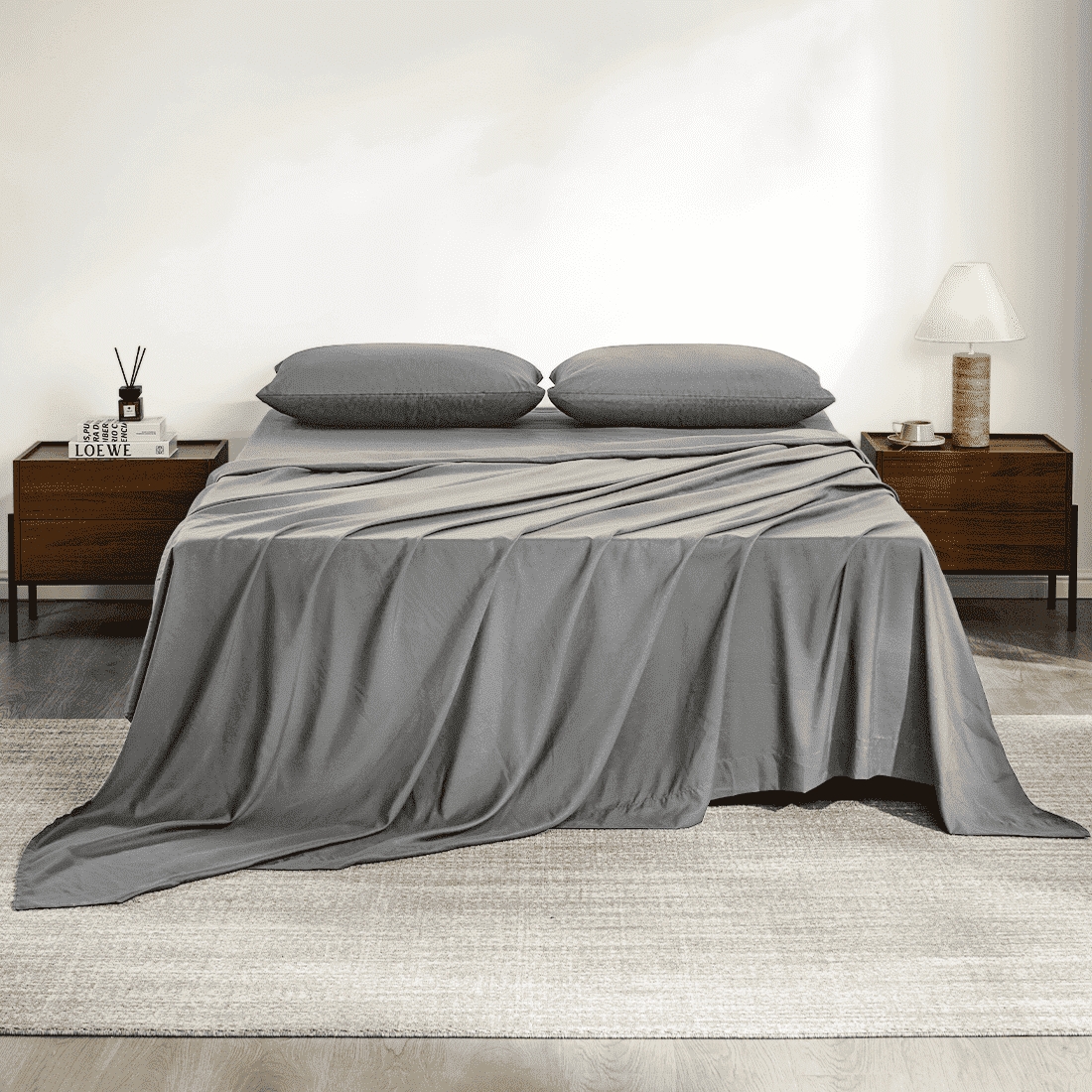 Cooling Sateen Full Size Bed Sheets, 4 Piece Sheets 14” Deep Pocket Sheet & Pillowcase Sets Soft Microfiber Luxury Bedding Fitted Sh... - Luxury Bed Sheet Set with Deep Pockets - Default Title
