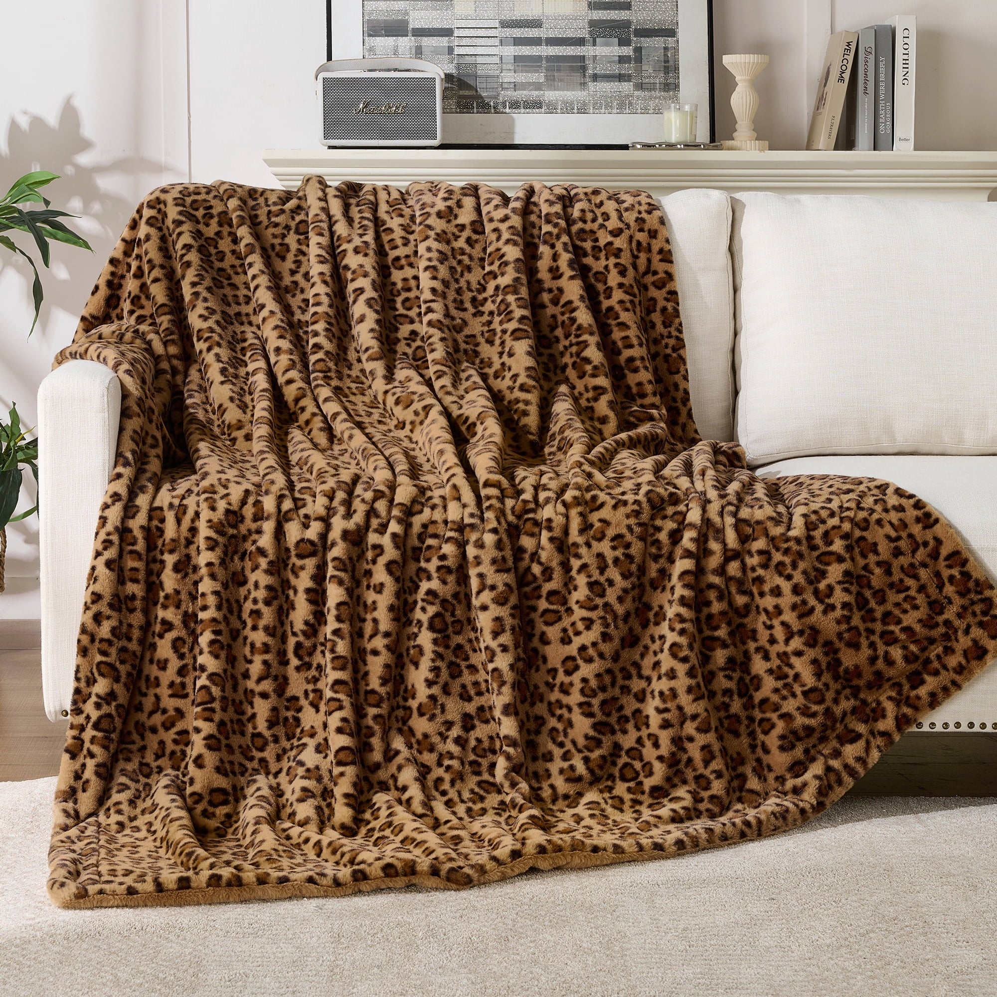 Decorative Knitted Leopard Print Throw Blanket Soft Cozy Fluffy Plush Cheetah Print Blanket for Home Decor,50"x60",Brown - Lightweight Plush Warm Blanket for All Seasons - Default Title