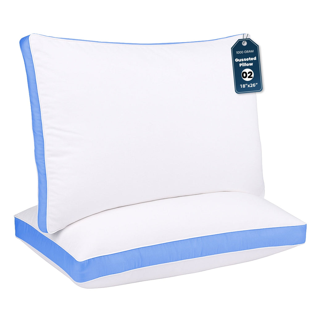 Fluffy Shredded Gusseted Queen 18x26 Bed Pillows for Sleeping Set of 2 Polycotton White Blue Stripe Comfortable - Orthopedic Shredded Foam Bed Pillow Set - Default Title